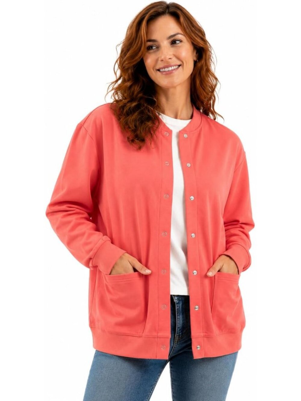 Cozy Women's Fleece Snap Front Cardigan, Soft Lightweight Sweatshirt Jacket with